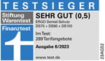 ERGO Dental-Schutz mit den Tarifen DS75, DS90 und DS100 erhält Testurteil "Sehr gut" von Stiftung Warentest.